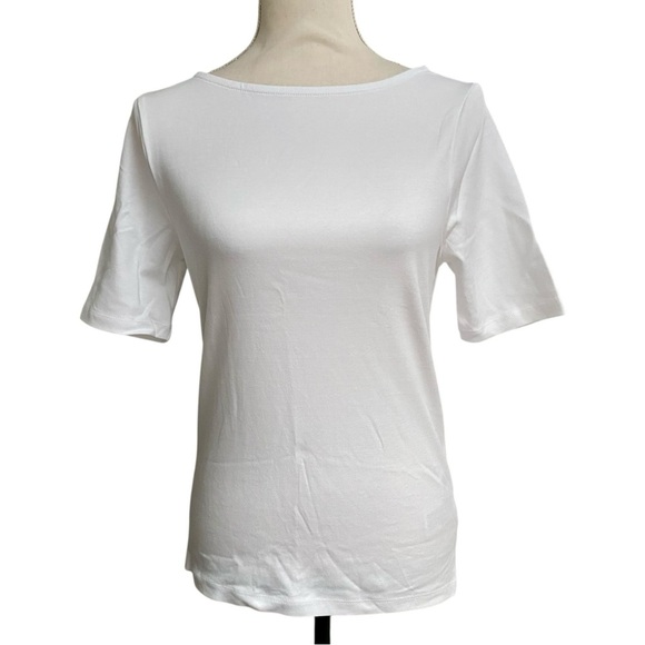 J.Crew Factory White Boatneck Tee Size S | Fair Trade Cotton Elbow Sleeve NWT - Picture 1 of 13